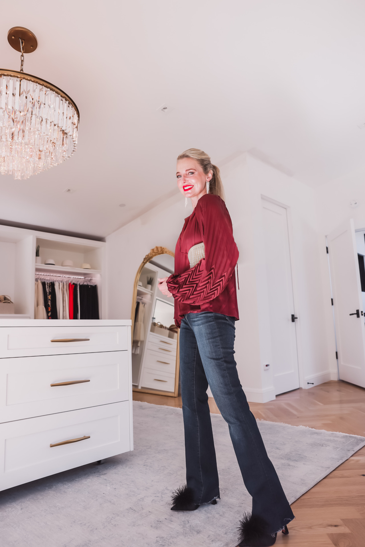 burgundy satin blouse | Holiday Tops