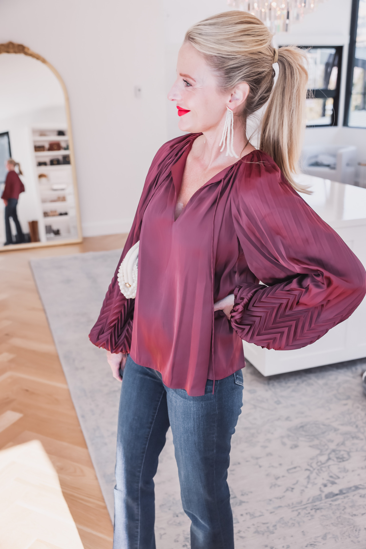 burgundy satin blouse | Holiday Tops