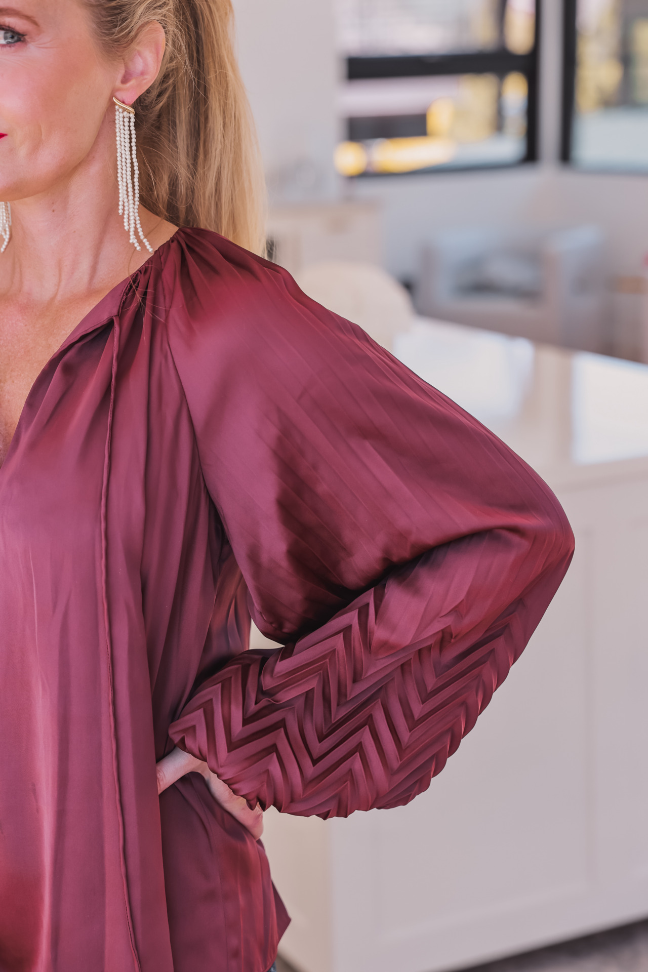 burgundy satin blouse | Holiday Tops