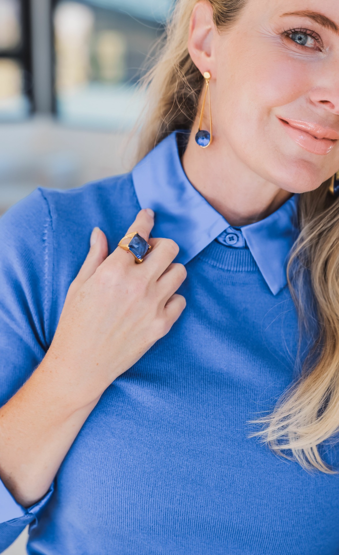 cobalt blue top and accessories